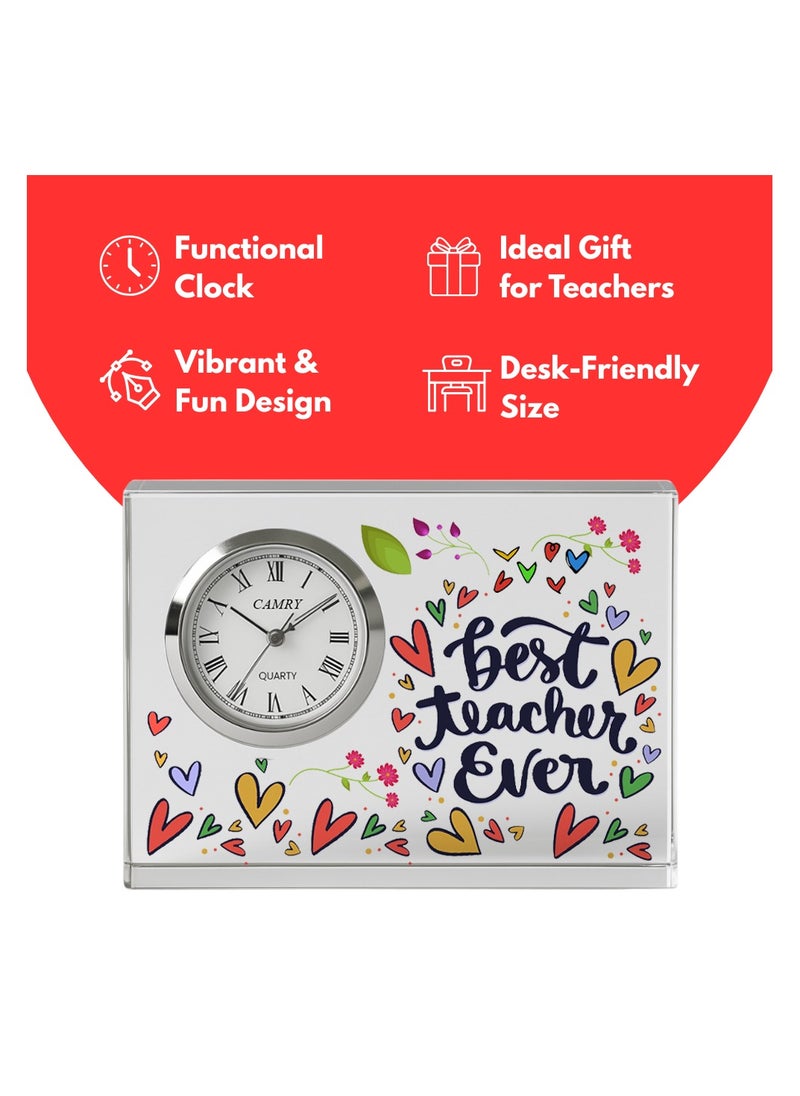 Teachers Day Crystal Glass Clock Keepsake|Elegant Display For Home & Office|Thoughtful Gift For Teachers Day,Student Gift To Teacher