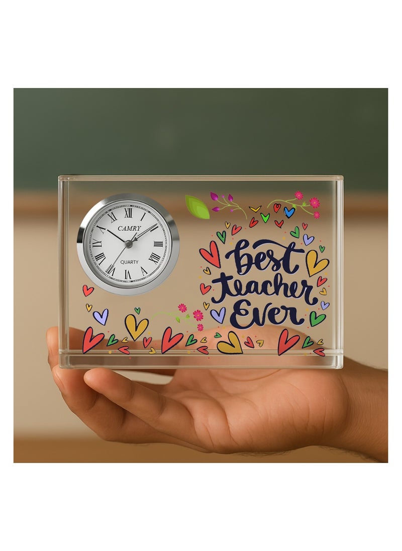 Teachers Day Crystal Glass Clock Keepsake|Elegant Display For Home & Office|Thoughtful Gift For Teachers Day,Student Gift To Teacher