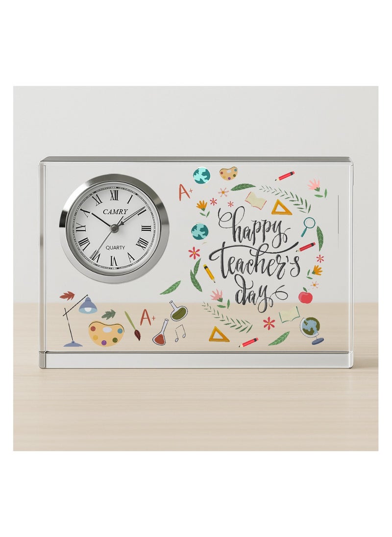 Teachers Day Crystal Glass Clock Keepsake|Elegant Display For Home & Office|Thoughtful Gift For Teachers Day,Student Gift To Teacher