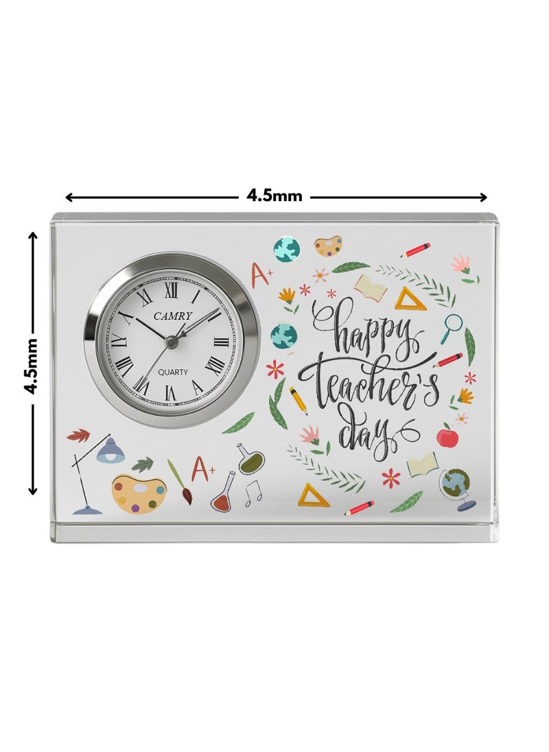Teachers Day Crystal Glass Clock Keepsake|Elegant Display For Home & Office|Thoughtful Gift For Teachers Day,Student Gift To Teacher
