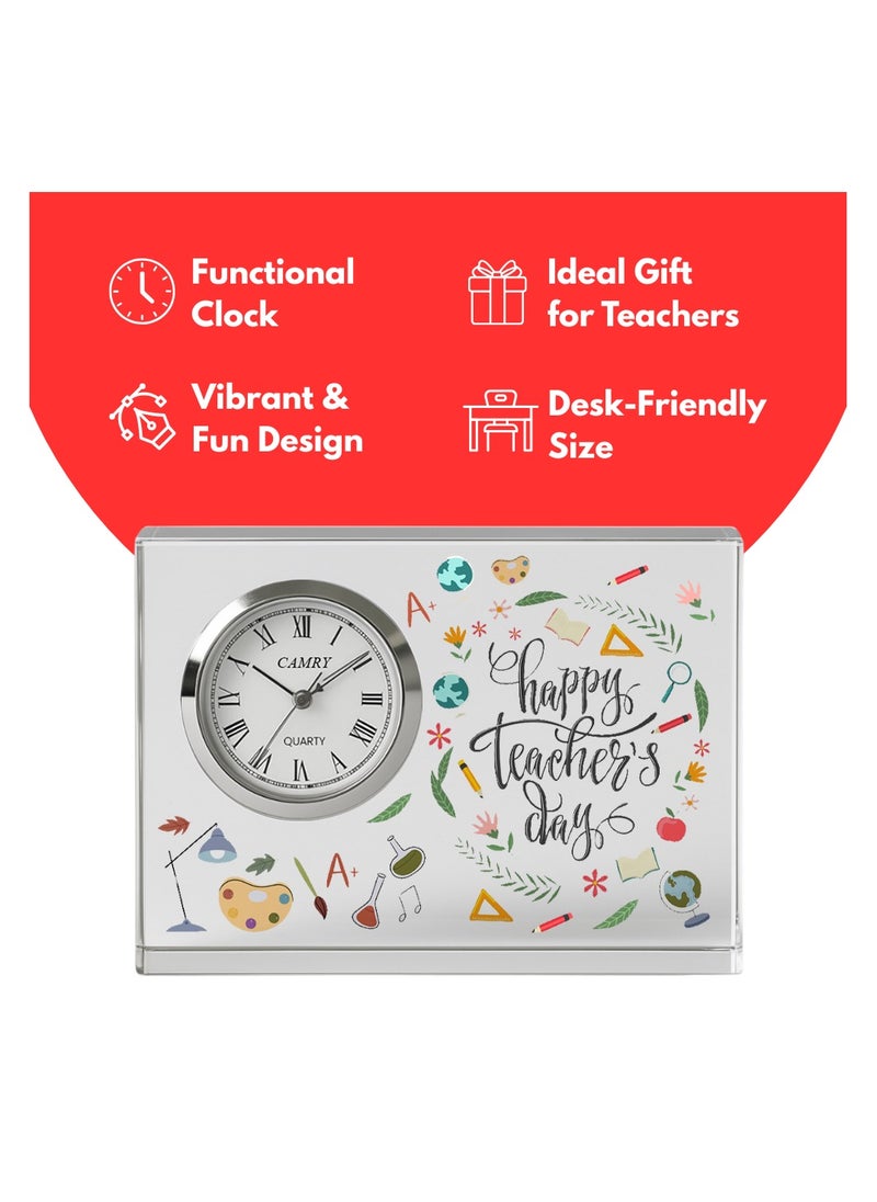 Teachers Day Crystal Glass Clock Keepsake|Elegant Display For Home & Office|Thoughtful Gift For Teachers Day,Student Gift To Teacher