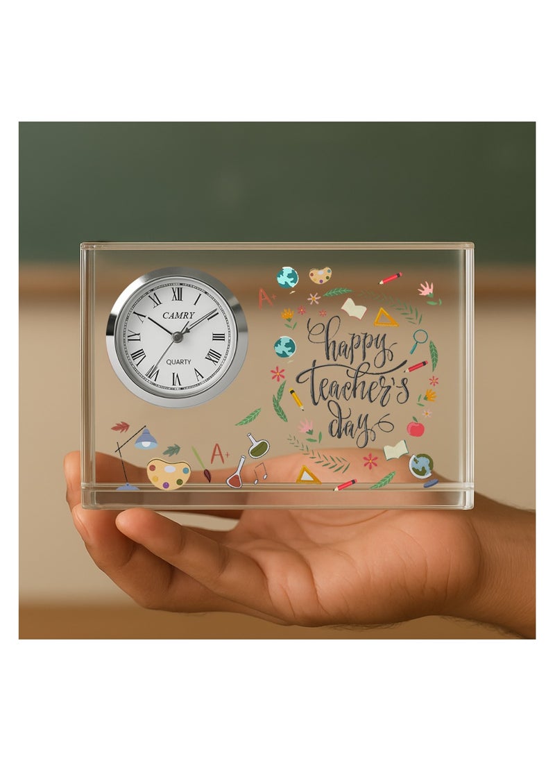 Teachers Day Crystal Glass Clock Keepsake|Elegant Display For Home & Office|Thoughtful Gift For Teachers Day,Student Gift To Teacher