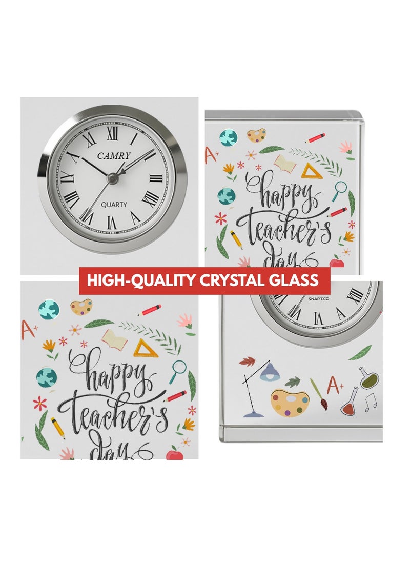Teachers Day Crystal Glass Clock Keepsake|Elegant Display For Home & Office|Thoughtful Gift For Teachers Day,Student Gift To Teacher