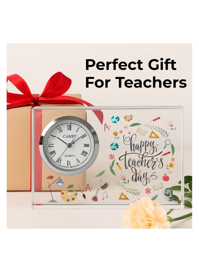 Teachers Day Crystal Glass Clock Keepsake|Elegant Display For Home & Office|Thoughtful Gift For Teachers Day,Student Gift To Teacher