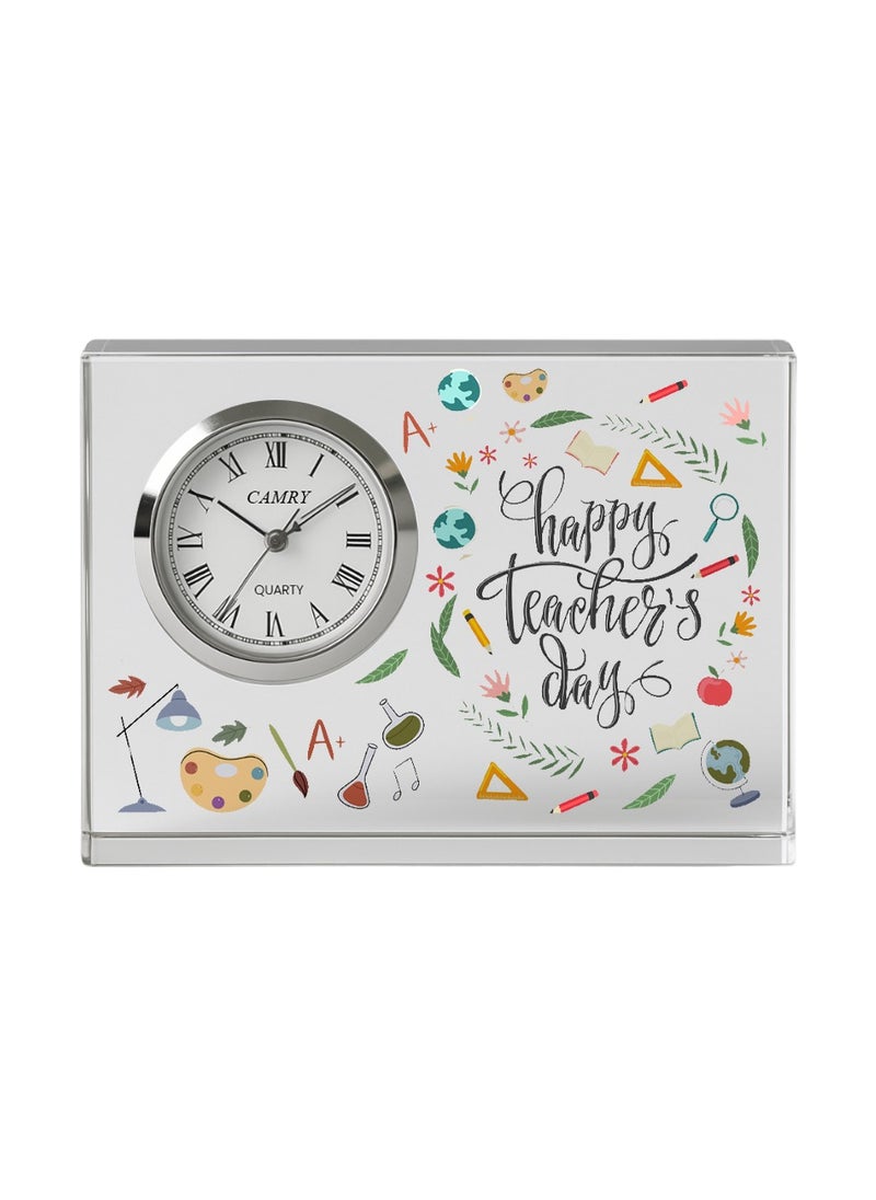 Teachers Day Crystal Glass Clock Keepsake|Elegant Display For Home & Office|Thoughtful Gift For Teachers Day,Student Gift To Teacher