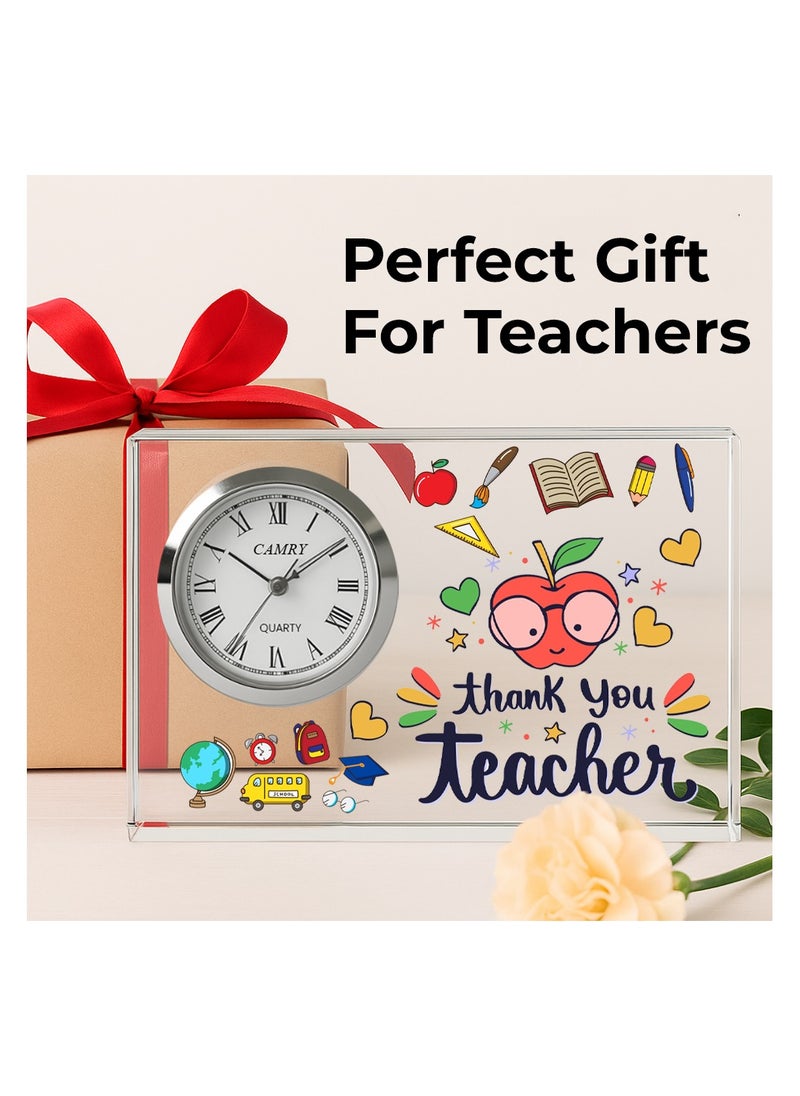 Teachers Day Crystal Glass Clock Keepsake|Elegant Display For Home & Office|Thoughtful Gift For Teachers Day,Student Gift To Teacher