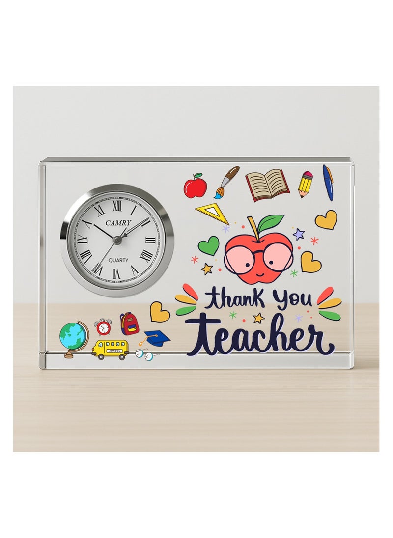 Teachers Day Crystal Glass Clock Keepsake|Elegant Display For Home & Office|Thoughtful Gift For Teachers Day,Student Gift To Teacher