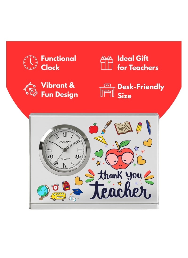 Teachers Day Crystal Glass Clock Keepsake|Elegant Display For Home & Office|Thoughtful Gift For Teachers Day,Student Gift To Teacher