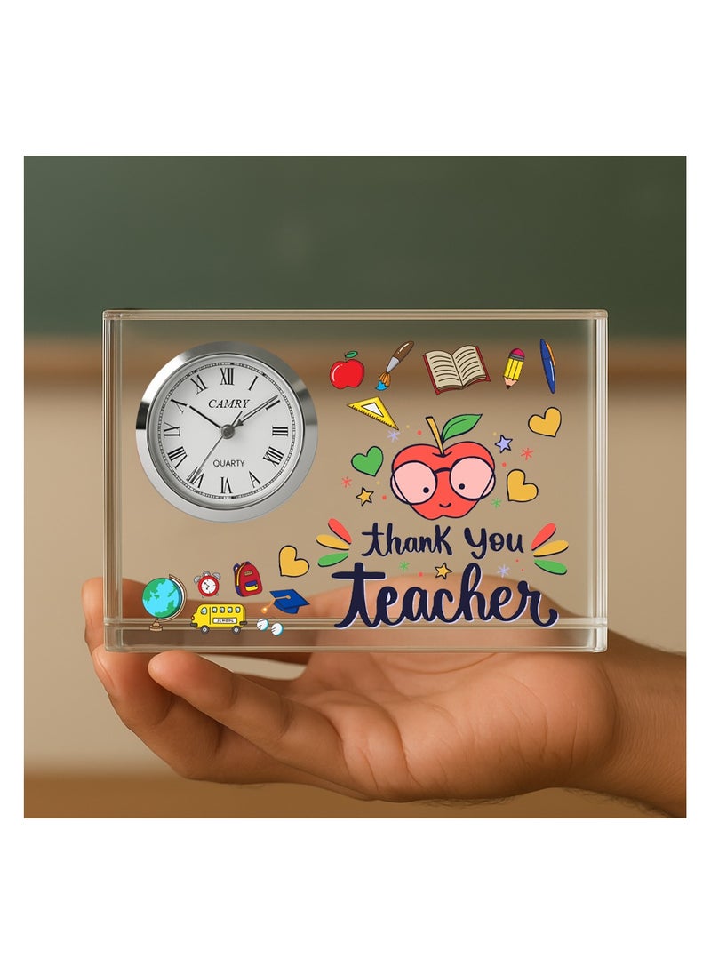 Teachers Day Crystal Glass Clock Keepsake|Elegant Display For Home & Office|Thoughtful Gift For Teachers Day,Student Gift To Teacher