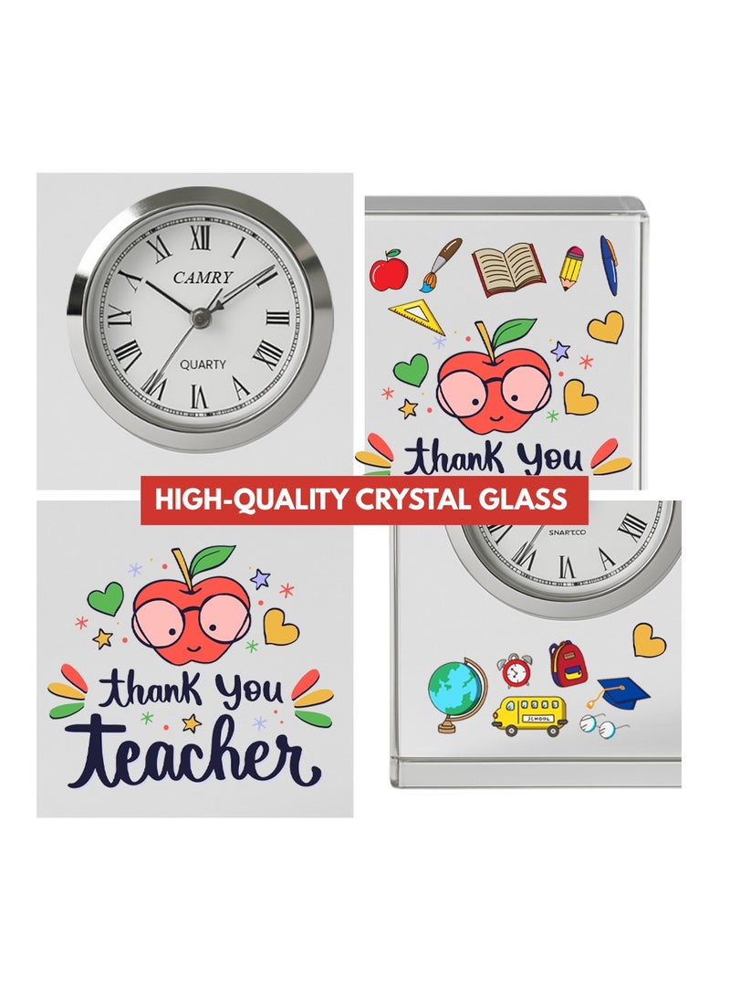 Teachers Day Crystal Glass Clock Keepsake|Elegant Display For Home & Office|Thoughtful Gift For Teachers Day,Student Gift To Teacher