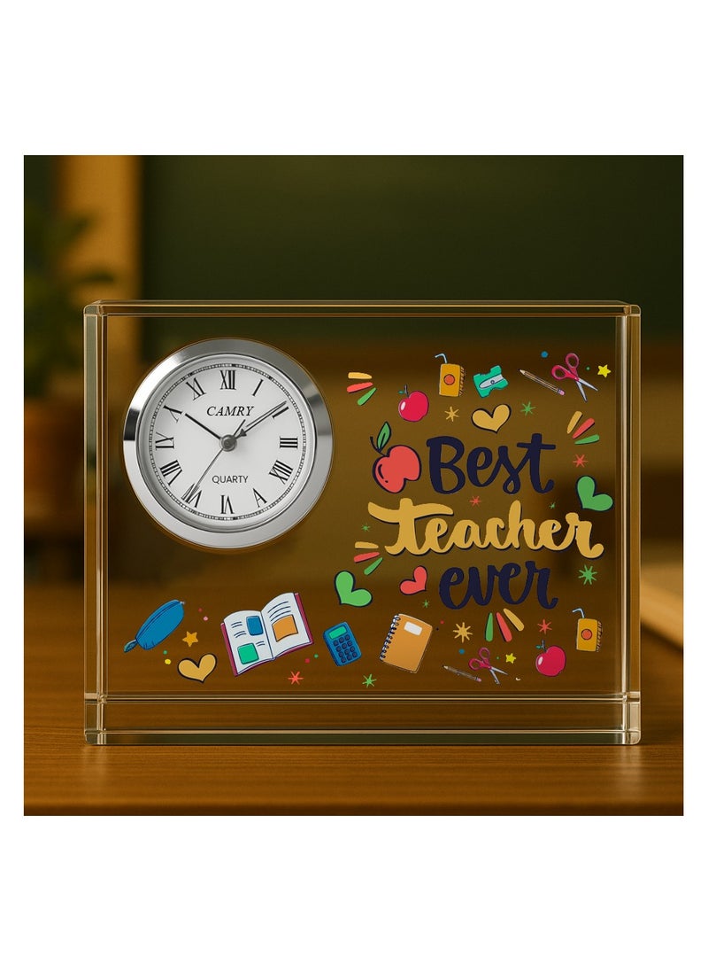 Teachers Day Crystal Glass Clock Keepsake|Elegant Display For Home & Office|Thoughtful Gift For Teachers Day,Student Gift To Teacher