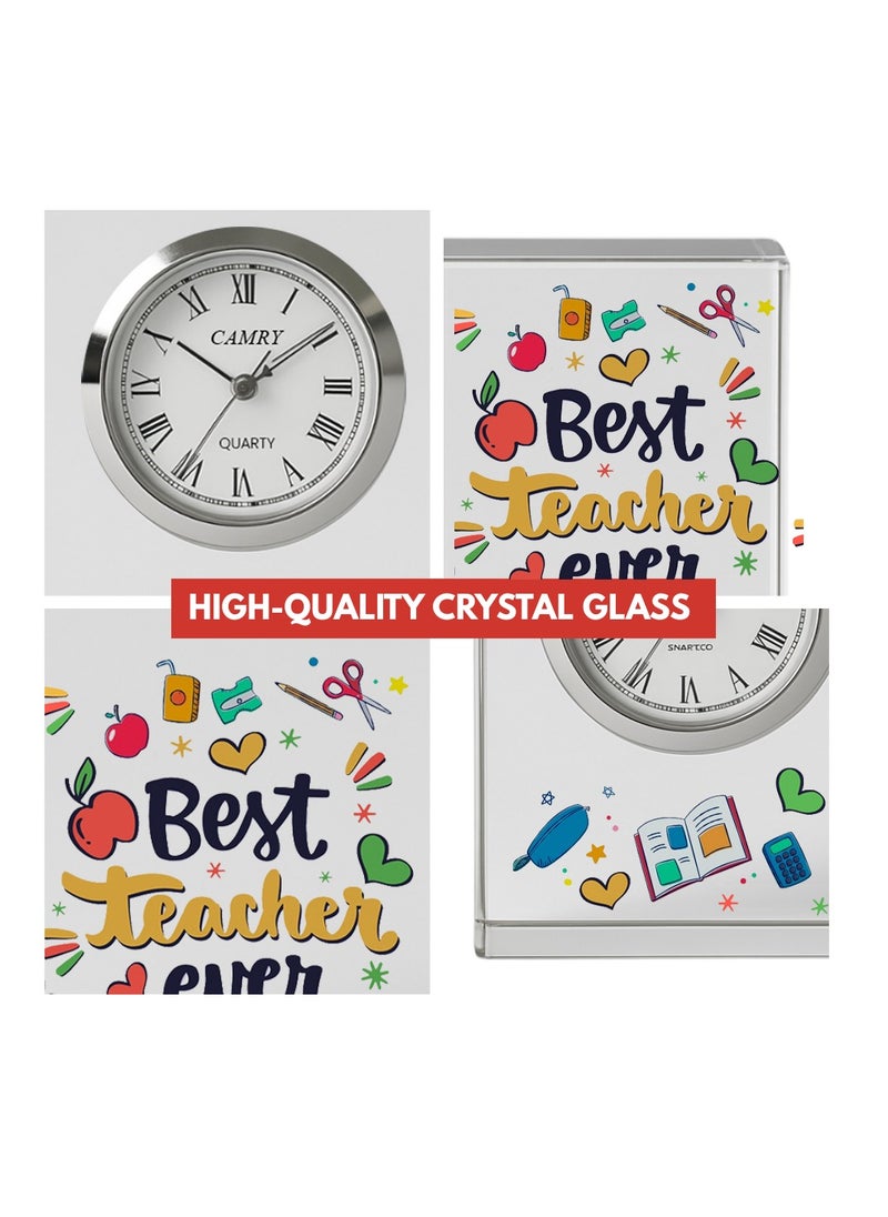 Teachers Day Crystal Glass Clock Keepsake|Elegant Display For Home & Office|Thoughtful Gift For Teachers Day,Student Gift To Teacher