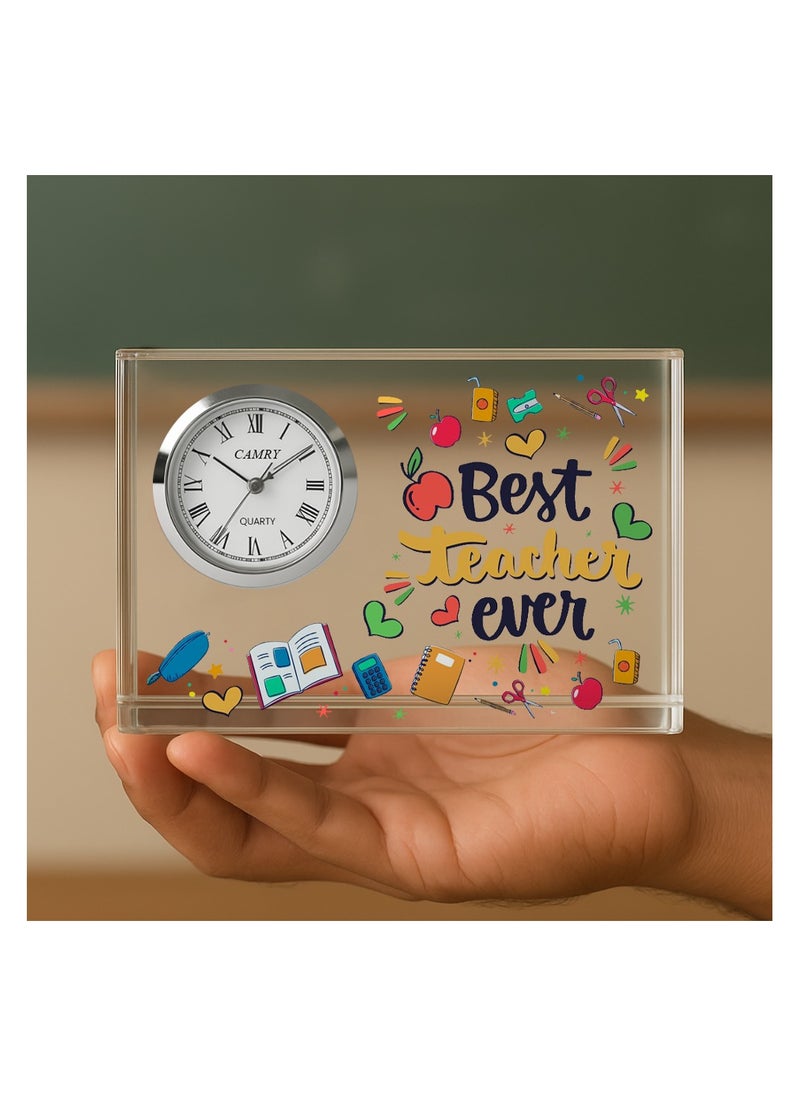 Teachers Day Crystal Glass Clock Keepsake|Elegant Display For Home & Office|Thoughtful Gift For Teachers Day,Student Gift To Teacher