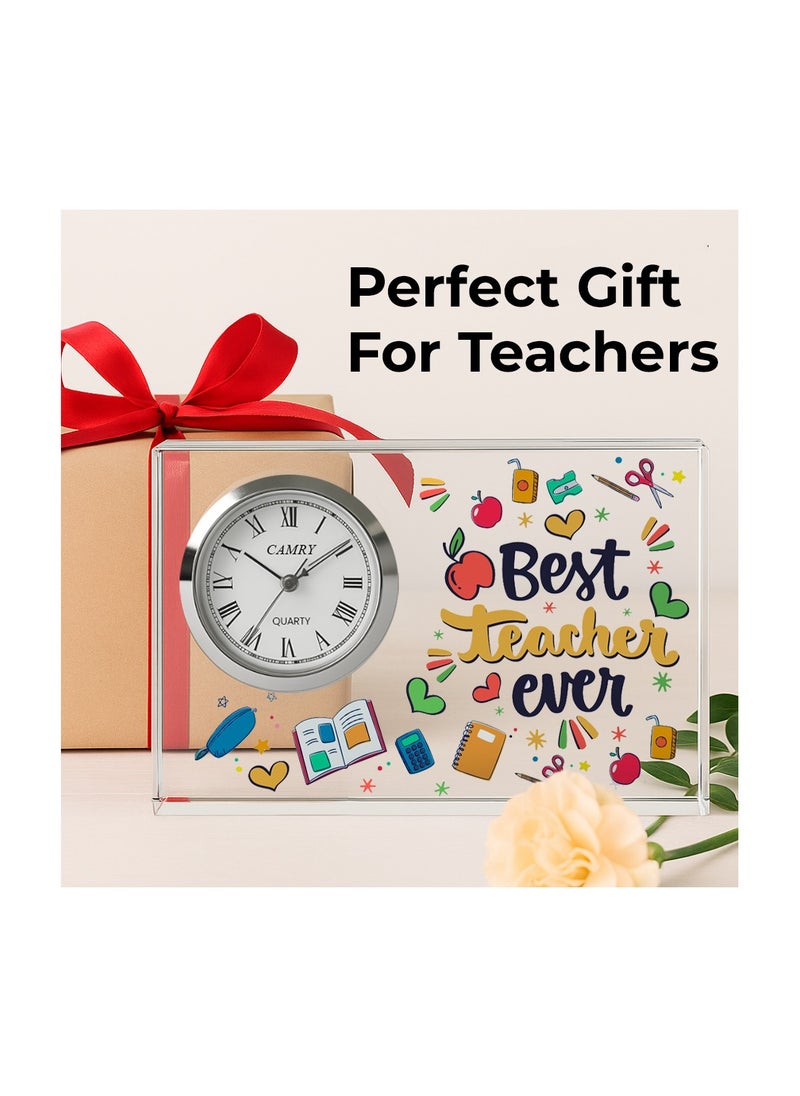 Teachers Day Crystal Glass Clock Keepsake|Elegant Display For Home & Office|Thoughtful Gift For Teachers Day,Student Gift To Teacher