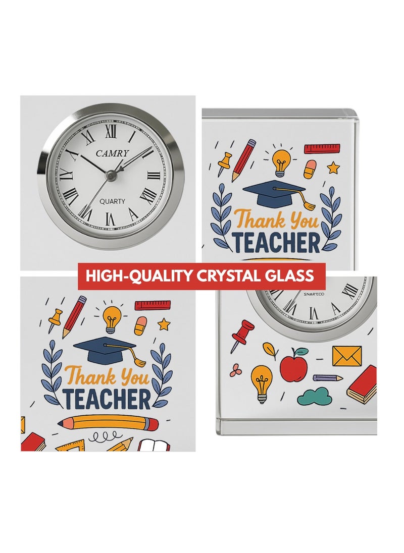 Teachers Day Crystal Glass Clock Keepsake|Elegant Display For Home & Office|Thoughtful Gift For Teachers Day,Student Gift To Teacher
