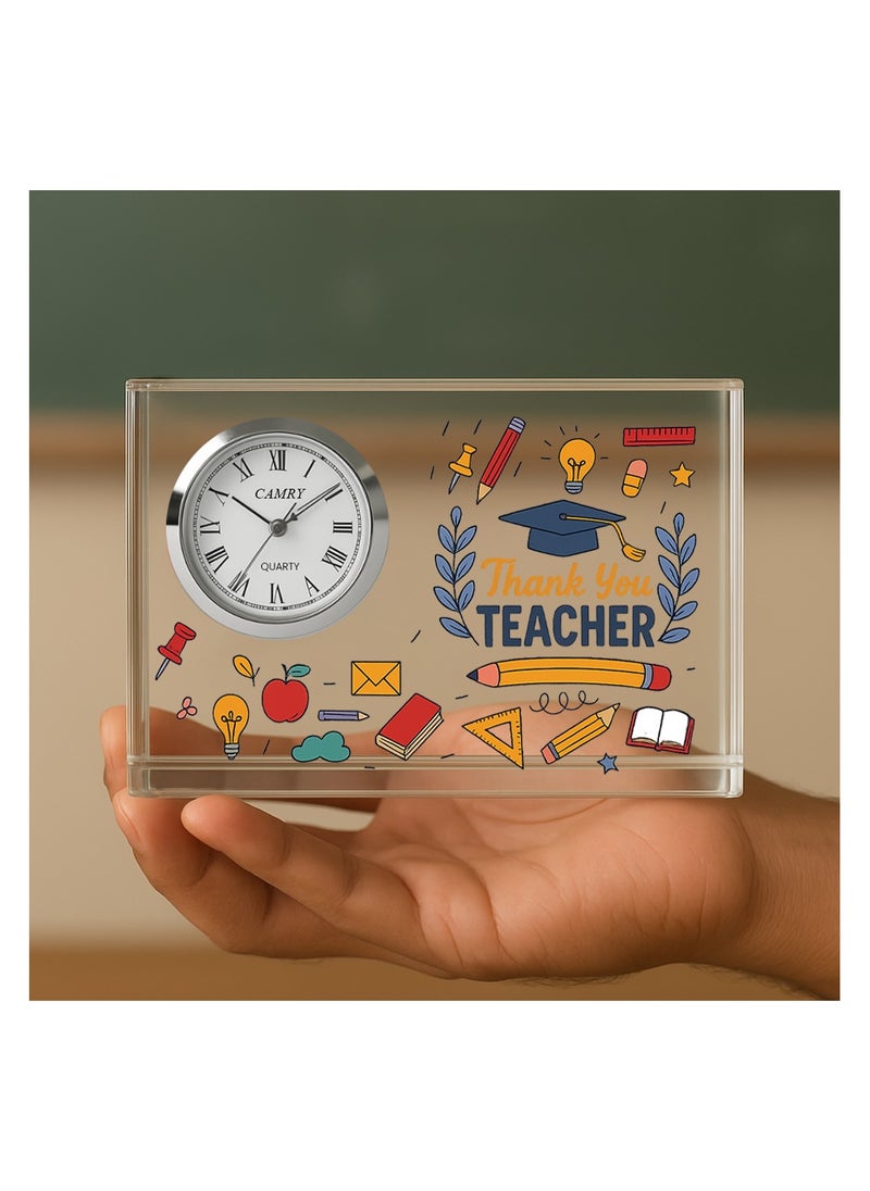 Teachers Day Crystal Glass Clock Keepsake|Elegant Display For Home & Office|Thoughtful Gift For Teachers Day,Student Gift To Teacher