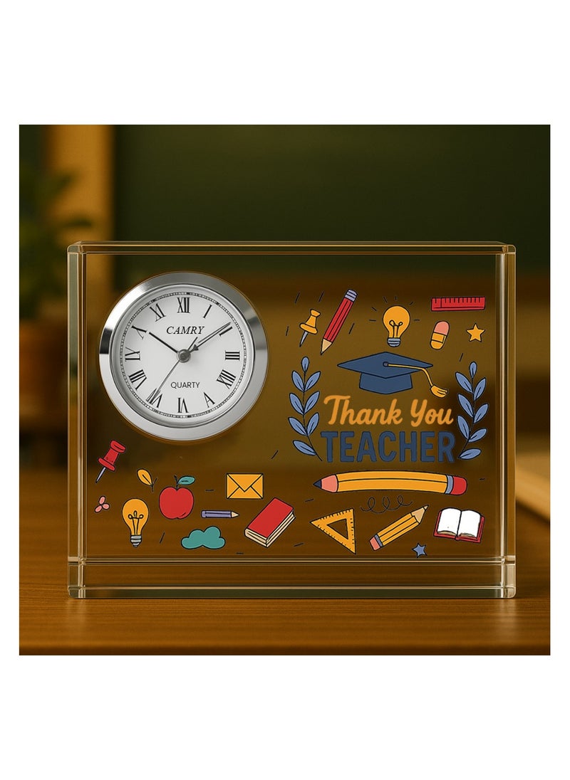Teachers Day Crystal Glass Clock Keepsake|Elegant Display For Home & Office|Thoughtful Gift For Teachers Day,Student Gift To Teacher