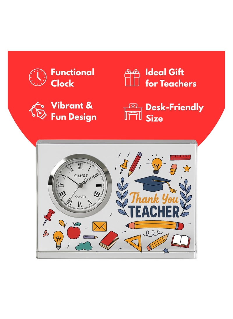Teachers Day Crystal Glass Clock Keepsake|Elegant Display For Home & Office|Thoughtful Gift For Teachers Day,Student Gift To Teacher