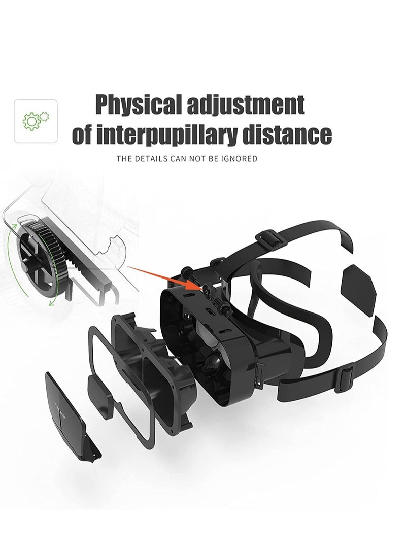Adjustable VR Headset 3D Glasses for Movies & Games, Comfortable Goggles Compatible with iOS & Android, Fits Devices Up to 7.2 Inch