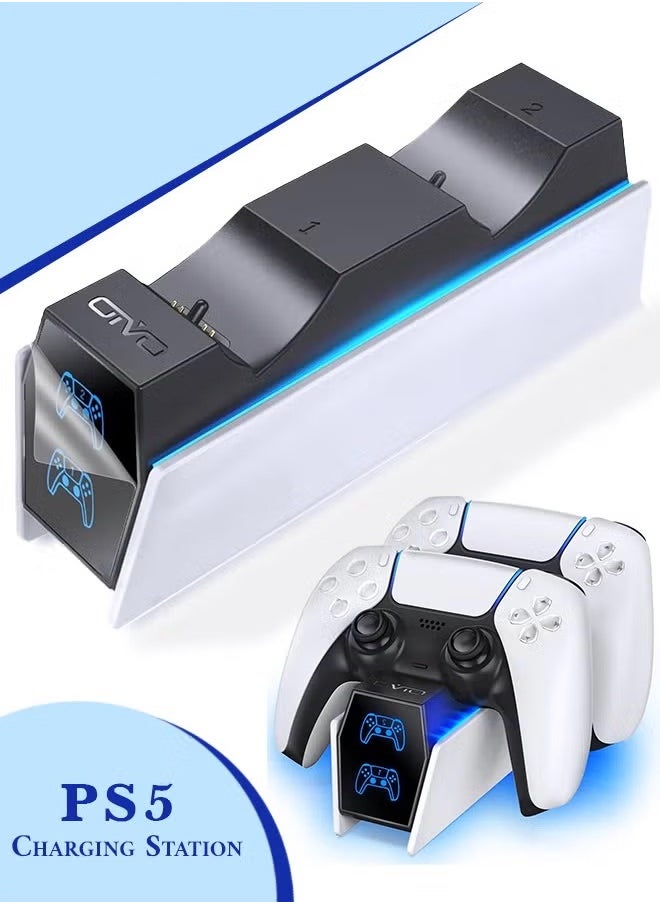 PS5 Fast Charging Station, 2H Dual Sense Controller Charger for PlayStation 5, Upgraded Dock with USB & Type-C Cables, LED Indicators, and Energy-Saving Design