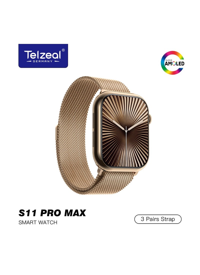 Telzeal S11 Pro Max Smartwatch - AMOLED Display, Local Music Playback, Bluetooth Calling, Wireless Charging