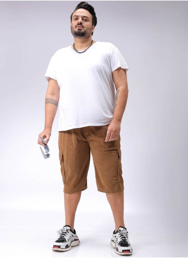 Men Plus Size Loose Fit Self Design Cargo Shorts