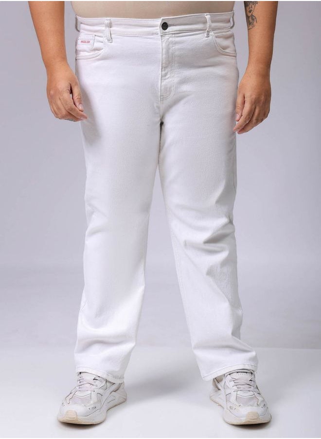 Men Plus Size Vintage Straight Fit Solid Mid-Rise Stretchable Jeans