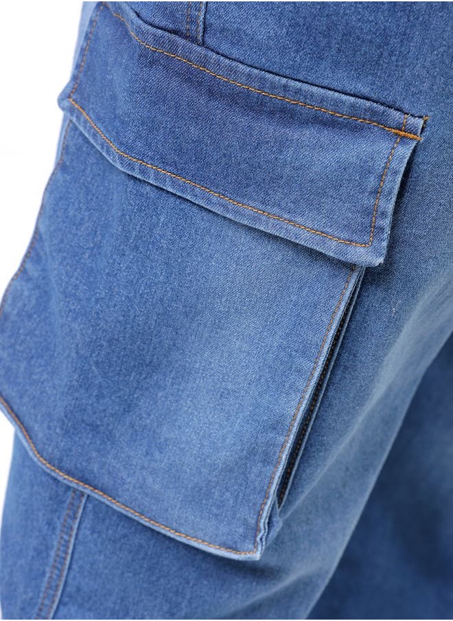Men Plus Size Baggy Fit Solid Mid-Rise Stretchable Cargo Denims