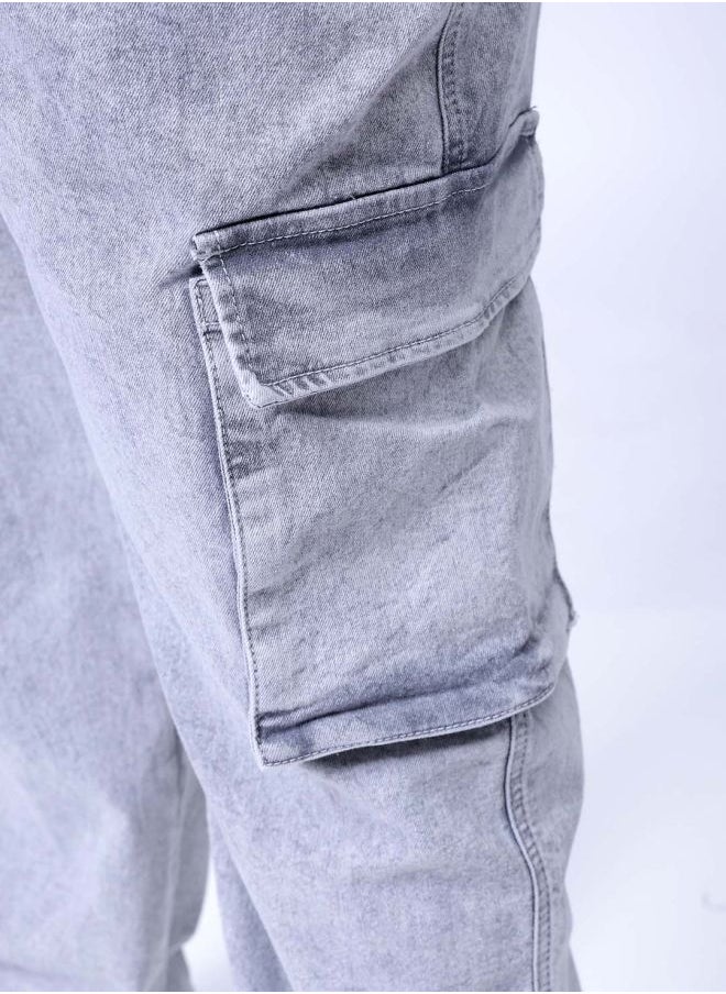 Men Plus Size Baggy Fit Solid Mid-Rise Stretchable Cargo Denims