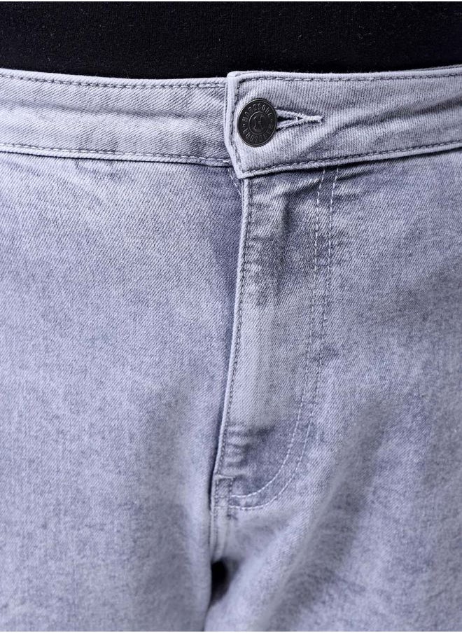Men Plus Size Baggy Fit Solid Mid-Rise Stretchable Cargo Denims