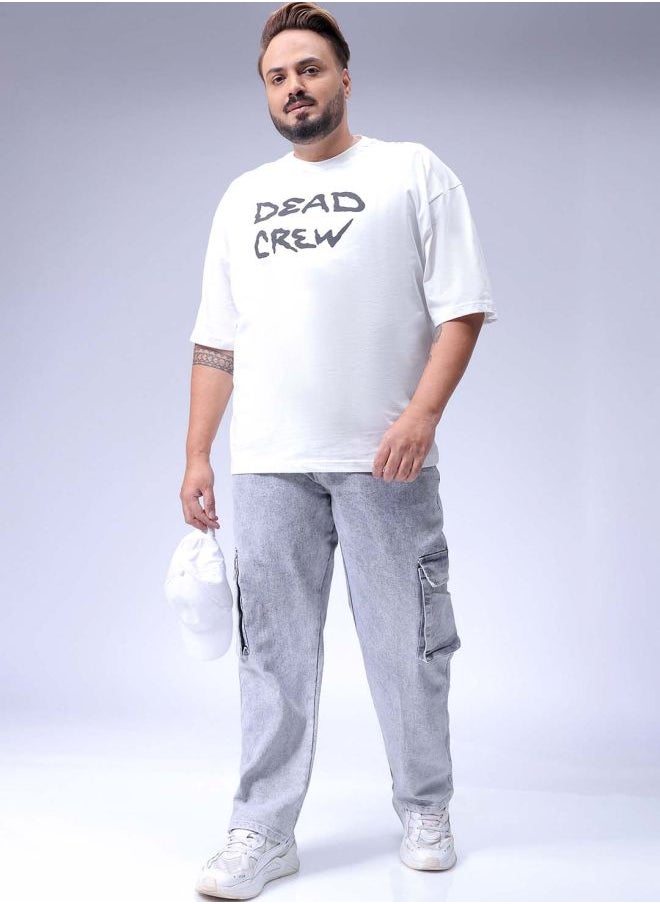 Men Plus Size Baggy Fit Solid Mid-Rise Stretchable Cargo Denims