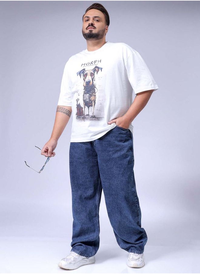 Men Plus Size Baggy Fit Solid Mid-Rise Jeans