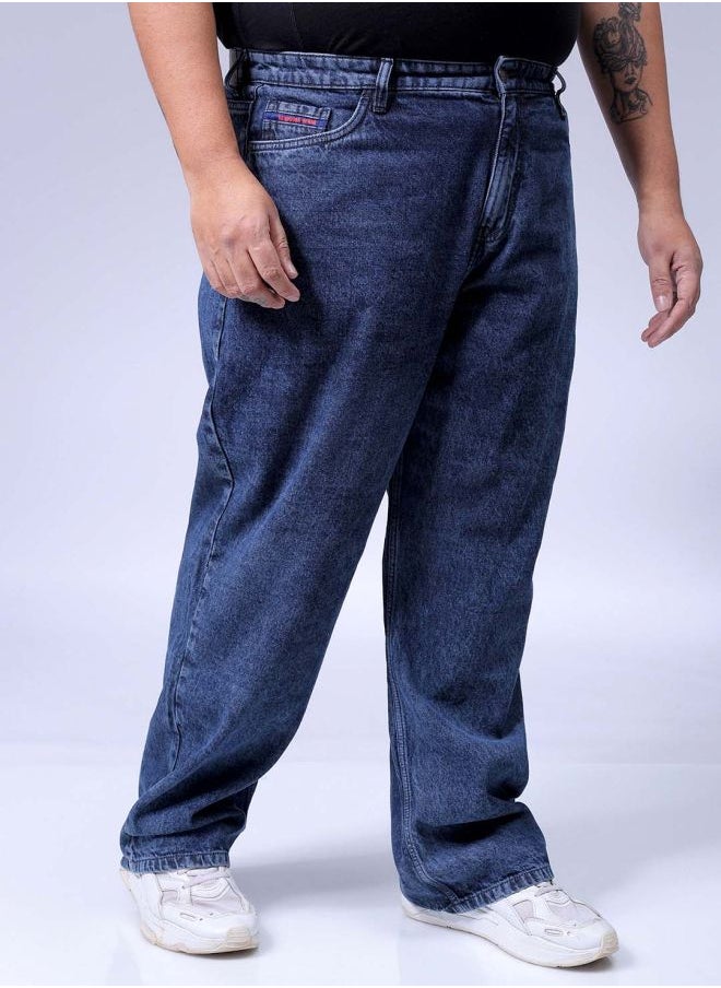 Men Plus Size Baggy Fit Solid Mid-Rise Jeans