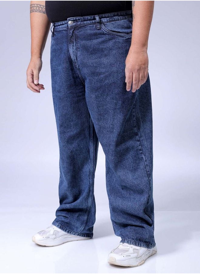 Men Plus Size Baggy Fit Solid Mid-Rise Jeans
