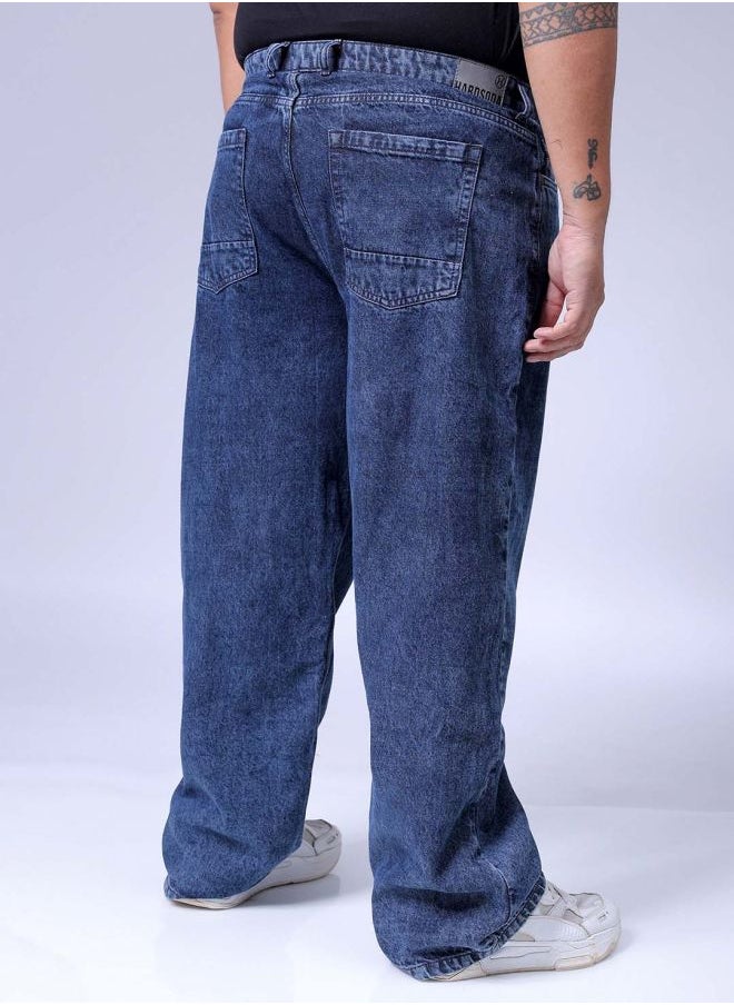 Men Plus Size Baggy Fit Solid Mid-Rise Jeans