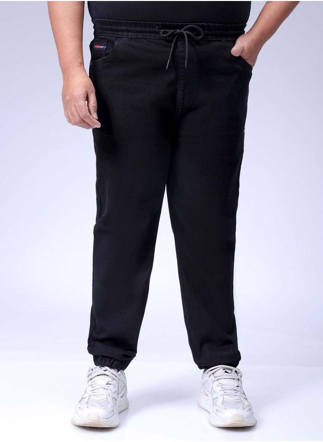 Men Plus Size Slim Fit Solid Mid-Rise Stretchable Denim Joggers