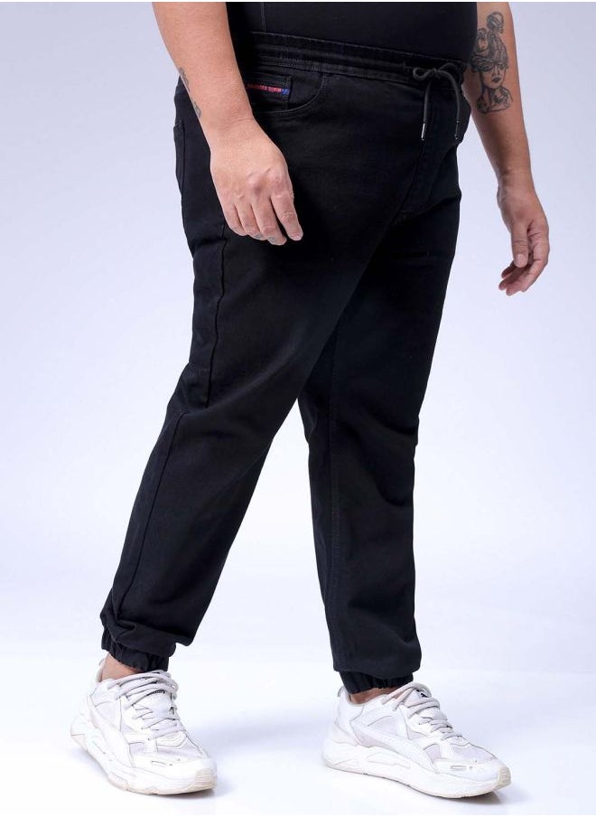 Men Plus Size Slim Fit Solid Mid-Rise Stretchable Denim Joggers