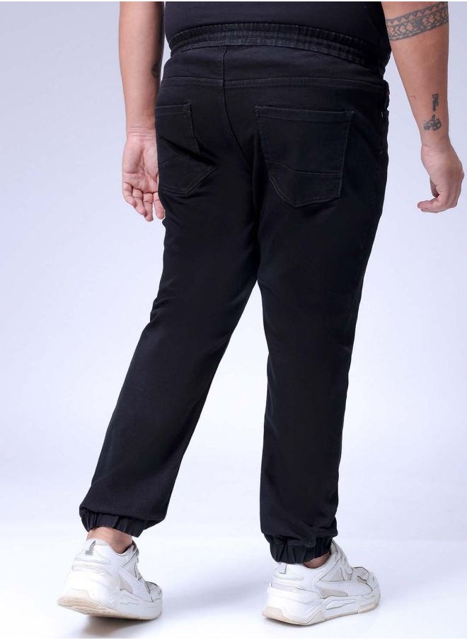 Men Plus Size Slim Fit Solid Mid-Rise Stretchable Denim Joggers