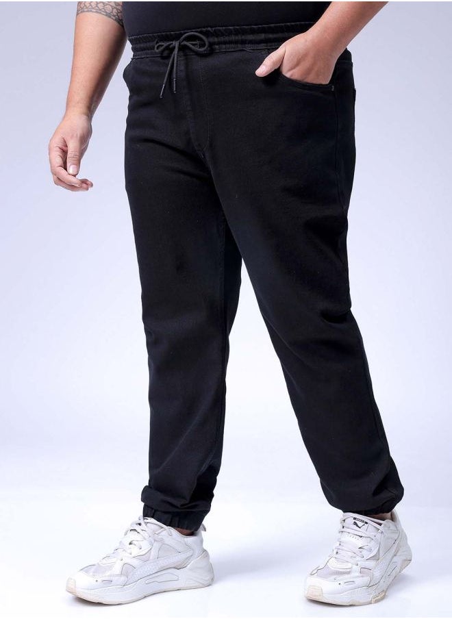 Men Plus Size Slim Fit Solid Mid-Rise Stretchable Denim Joggers