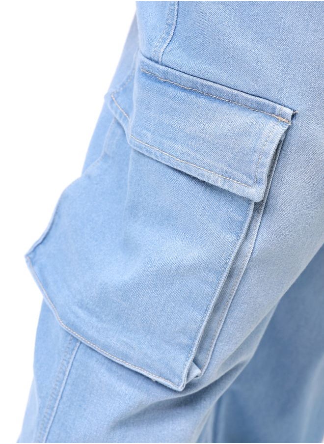 Men Plus Size Baggy Fit Solid Mid-Rise Stretchable Cargo Denims