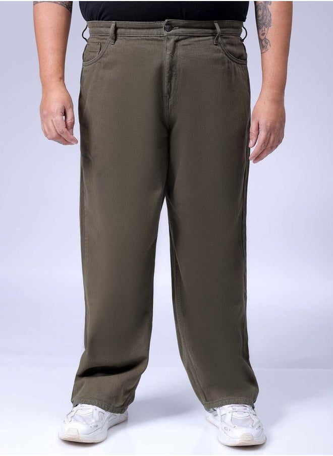 Men Plus Size Baggy Fit Solid Mid-Rise Jeans