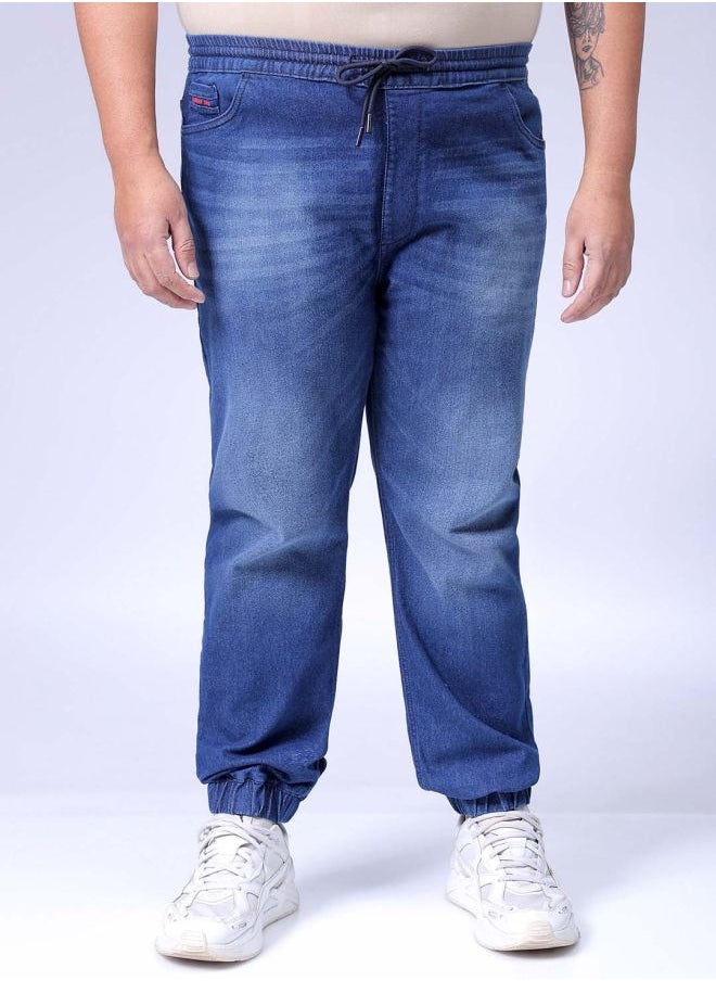 Men Plus Size Slim Fit Solid Mid-Rise Stretchable Denim Joggers