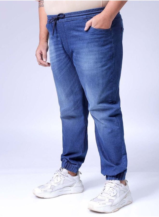 Men Plus Size Slim Fit Solid Mid-Rise Stretchable Denim Joggers