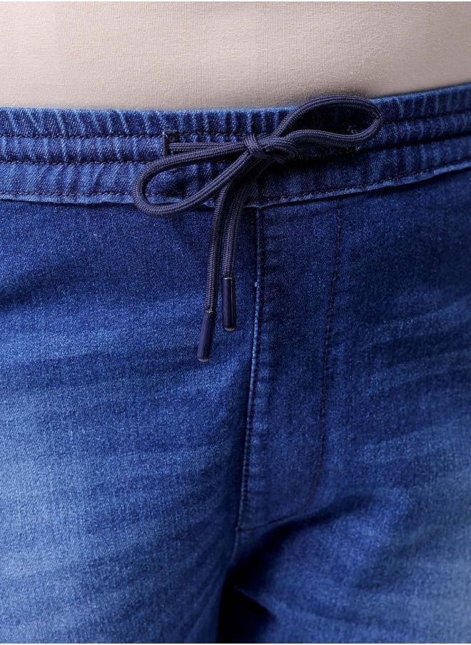 Men Plus Size Slim Fit Solid Mid-Rise Stretchable Denim Joggers