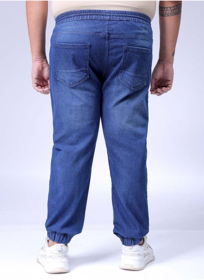 Men Plus Size Slim Fit Solid Mid-Rise Stretchable Denim Joggers
