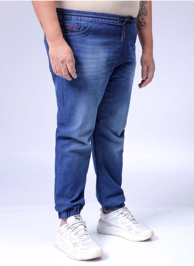 Men Plus Size Slim Fit Solid Mid-Rise Stretchable Denim Joggers