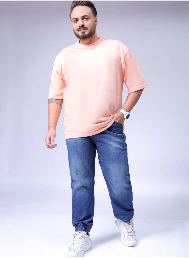 Men Plus Size Slim Fit Solid Mid-Rise Stretchable Denim Joggers