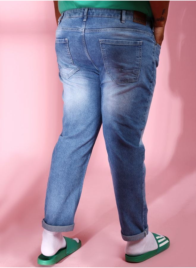 Men Plus Size Slim Fit Solid Mid-Rise Stretchable Jeans