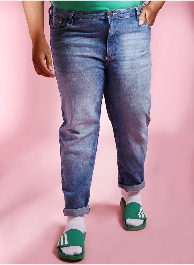 Men Plus Size Slim Fit Solid Mid-Rise Stretchable Jeans