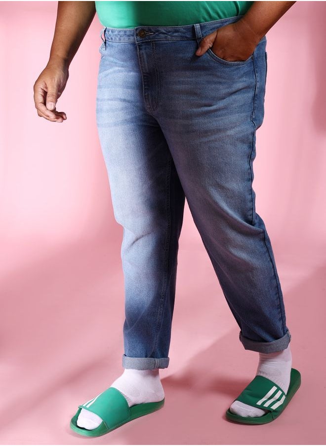 Men Plus Size Slim Fit Solid Mid-Rise Stretchable Jeans